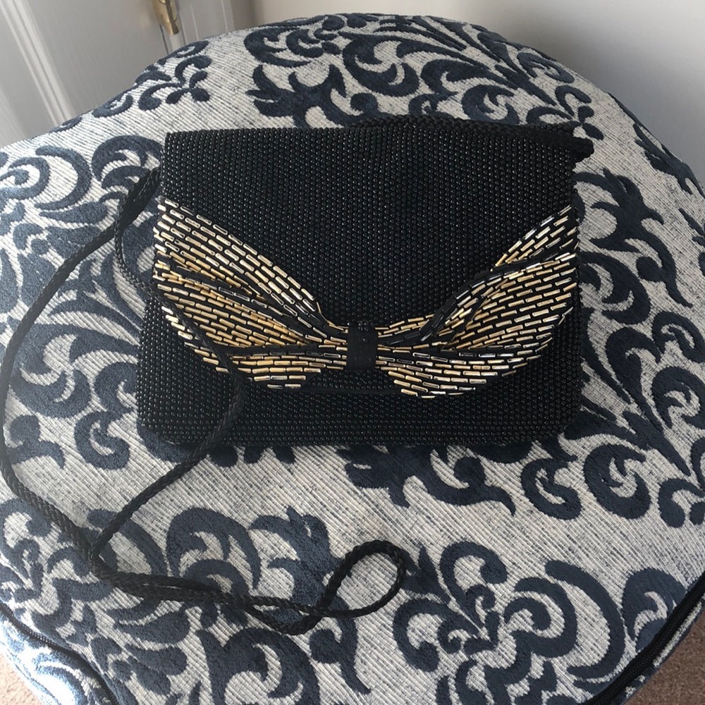 Rare Vintage Black Beaded Evening Shoulder Bag